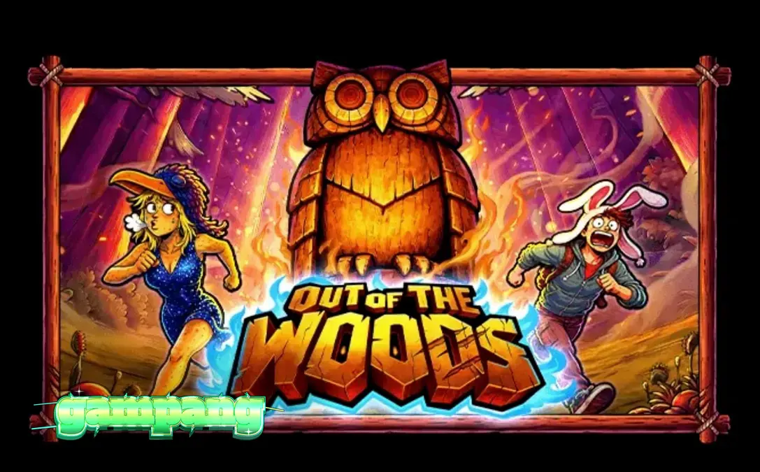 Tampilan visual slot Out of the Woods dengan tema hutan dan karakter hewan yang unik